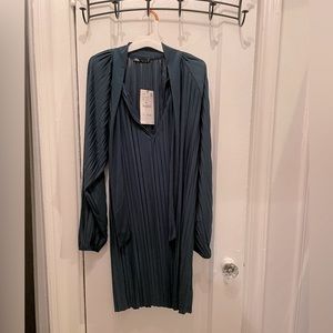 ZARA Forrest green pleated dress.